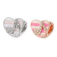 Zinc Alloy Large Hole Bead Heart plated DIY & enamel & with rhinestone nickel lead & cadmium free Approx 5mm Sold By PC