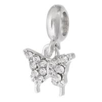 Zinc Alloy Rhinestone Pendants Butterfly plated DIY & with rhinestone silver color nickel lead & cadmium free Approx 5mm Sold By PC