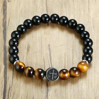 Black Agate Bracelets with Titanium Steel & Tiger Eye plated fashion jewelry & for man 11*5mm 8mm Length Approx 6.5 Inch Sold By PC