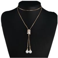 Zinc Alloy Jewelry Necklace with Plastic Pearl Round plated fashion jewelry & for woman nickel lead & cadmium free Length 63 cm Sold By PC