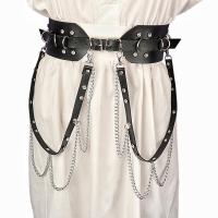 Cuero de PU Cinturón, con aleación de zinc, chapado en color de plata, estilo punky & para mujer & con diamantes de imitación, Negro, 910x75mm, Vendido por UD