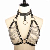 Body Chain Jewelry PU Leather with Aluminum & Zinc Alloy silver color plated punk style & for woman black  Sold By PC