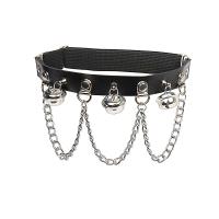 PU Leather Leg Garter silver color plated punk style & for woman black 340- Sold By PC
