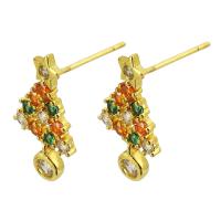 Cubic Zirconia Micro Pave Brass Earring Christmas Tree gold color plated fashion jewelry & micro pave cubic zirconia & for woman multi-colored Sold By Lot