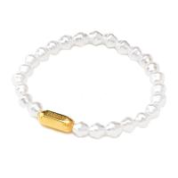 Plastic Pearl Bracelet with Titanium Steel Vacuum Ion Plating fashion jewelry & elastic & for woman white 15mm Length Approx 16 cm Sold By PC