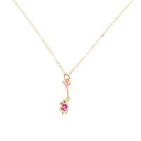 Cubic Zirconia Micro Pave Brass Jewelry Sets earring & necklace gold color plated & micro pave cubic zirconia & for woman pink Sold By PC