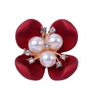 Hair Accessories DIY Findings Zinc Alloy with Plastic Pearl Flower rack plating & with rhinestone red nickel lead & cadmium free Sold By PC