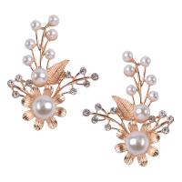 Hair Accessories DIY Findings Zinc Alloy with Plastic Pearl Leaf rack plating & with rhinestone golden nickel lead & cadmium free Sold By PC