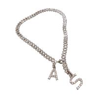 Zinc Alloy Jewelry Necklace with 1.8cm extender chain Alphabet Letter silver color plated fashion jewelry & for woman & with rhinestone silver color nickel lead & cadmium free Length 49.8 cm Sold By PC