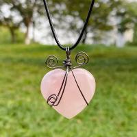 Rose Quartz Pendant with Brass Heart Unisex pink Sold By PC