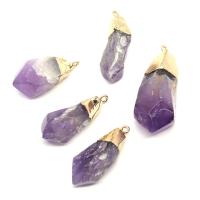 Amethyst Pendant with Brass irregular gold color plated Unisex purple 15x30- Sold By PC