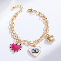 Zinc Alloy Bracelet with 4cm extender chain Heart gold color plated Adjustable & fashion jewelry & for woman & enamel & with rhinestone golden nickel lead & cadmium free Length 18 cm Sold By PC