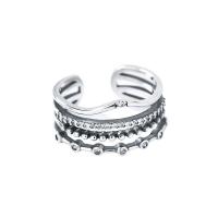 925 Sterling Silver Cuff Finger Ring Adjustable & for woman & with rhinestone Sold By PC