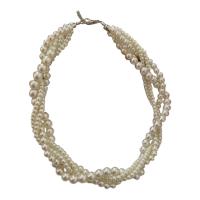 Collar de perlas de plástico, Perlas plásticas, con aleación de zinc, chapado en color de plata, Joyería & multicapa & para mujer, Blanco, longitud 41 cm, Vendido por UD