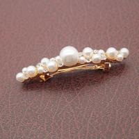 Hair Clip Zinc Alloy with Plastic Pearl gold color plated & for woman & with rhinestone 60-80mm Sold By Lot