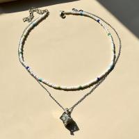 Glass Seed Beads Necklace Brass with Seedbead platinum color plated 2 pieces & Unisex Length Approx 14 Inch Approx 18 Inch Sold By Set