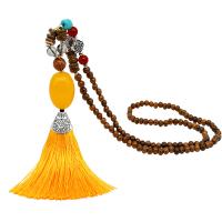 Wood Necklace with Cotton Thread & turquoise & Resin & Zinc Alloy Tassel folk style & Unisex 120mm Length Approx 30 Inch Sold By PC