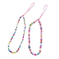 Mobile Phone Lanyard Polymer Clay with Glass Beads handmade multi-colored 240mm Sold By PC