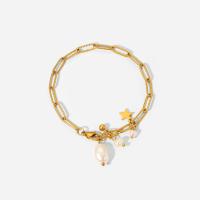 Stainless Steel Jewelry Bracelet 304 Stainless Steel with Freshwater Pearl Vacuum Ion Plating fashion jewelry & for woman golden 16mm 4mm Length 17.3 cm Sold By PC