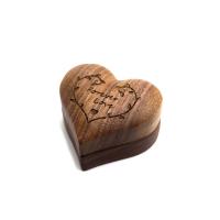 Κουτί ξύλινο δαχτυλίδι, με Φέλπα, Καρδιά, Φορητό & με σχέδιο επιστολής, μαύρος, 60x55x35mm, Sold Με PC