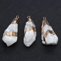 Quartz Gemstone Pendants with Brass irregular gold color plated Unisex white 20x40- Sold By PC