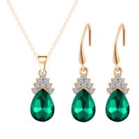 Crystal Jewelry Sets earring & necklace Zinc Alloy with Crystal Teardrop gold color plated 2 pieces & for woman & with rhinestone Length Approx 17 Inch Sold By Set