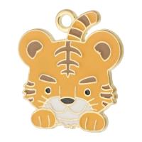 Zinc Alloy Enamel Pendants Tiger gold color plated Unisex orange nickel lead & cadmium free Approx 2mm Approx Sold By Bag