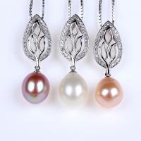 Freshwater Pearl Pendants 925 Sterling Silver with Freshwater Pearl with rhinestone & hollow 9mm Sold By PC