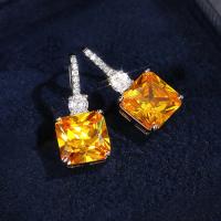 Cubic Zircon (CZ) Drop Earring Brass platinum color plated micro pave cubic zirconia & for woman yellow Sold By Pair