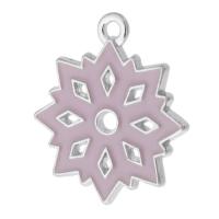 Zinc Alloy Enamel Pendants Snowflake silver color plated Unisex pink nickel lead & cadmium free Approx 1mm Approx Sold By Bag