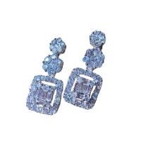 Cubic Zirconia Micro Pave Brass Earring platinum color plated micro pave cubic zirconia & for woman 20mm Sold By Pair
