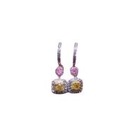 Cubic Zircon (CZ) Drop Earring Brass platinum color plated micro pave cubic zirconia & for woman two different colored 35mm Sold By Pair
