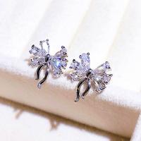 Cubic Zirconia Micro Pave Brass Earring Bowknot platinum color plated micro pave cubic zirconia & for woman Sold By Pair