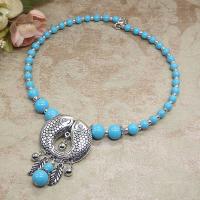 Fashion Turquoise Necklace Zinc Alloy with turquoise silver color plated fashion jewelry & for woman nickel lead & cadmium free Length Approx 28 cm Sold By PC