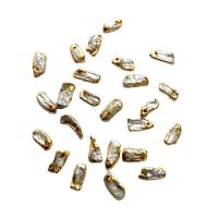 Gėlo vandens perlų pakabučiai, su Žalvarinis, Nereguliarus, aukso spalva padengtas, unisex, baltas, 5x8-8x15mm, Pardavė PC