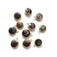 Colgantes de Perlas Freshwater, Perlas cultivadas de agua dulce, con metal, Redondo aplanado, chapado en color dorado, unisexo, Púrpura, 14x18mm, Vendido por UD