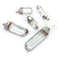 Clear Quartz Pendant with Brass irregular silver color plated Unisex clear 10x30- Sold By PC