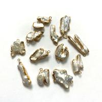 perla d'acquadolce coltivata naturalmente pendente, with ottone, Irregolare, placcato color oro, unisex, bianco, 10x15-20x35mm, Venduto da PC