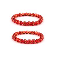 Red Agate Bracelets Round elastic & Unisex & gold accent red 8mm Length 7.5 Inch Sold By PC