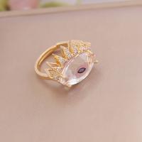 Crystal Finger Ring Brass with Crystal Eye gold color plated Adjustable & for woman Sold By PC