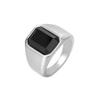 Stainless Steel Finger Ring 304 Stainless Steel with Glass Square Vacuum Ion Plating & for man 16mm US Ring Sold By PC