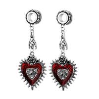 Piercing Tunnel 304 Stainless Steel Heart polished Unisex & with rhinestone red Sold By PC