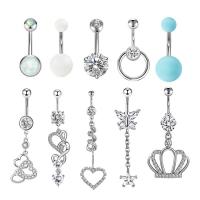 Stainless Steel Belly Ring 304 Stainless Steel polished 10 pieces & fashion jewelry & Unisex & with rhinestone silver color 5/8mm Sold By Set