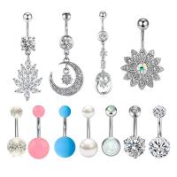 Stainless Steel Belly Ring 304 Stainless Steel polished 12 pieces & fashion jewelry & Unisex & with rhinestone mixed colors 5/8mm Sold By Set