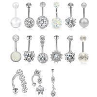 Stainless Steel Belly Ring 304 Stainless Steel polished 15 pieces & fashion jewelry & Unisex & with rhinestone silver color 5/8mm Sold By Set