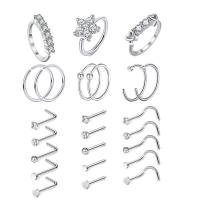 Stainless Steel Nose Piercing Jewelry 304 Stainless Steel with Brass polished fashion jewelry & Unisex & micro pave cubic zirconia silver color  Sold By Set