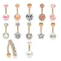 304 Stainless Steel Belly Ring Vacuum Ion Plating 12 pieces & fashion jewelry & Unisex & with rhinestone rose gold color 5/8mm Sold By Set