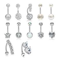 304 Stainless Steel Belly Ring polished 12 pieces & fashion jewelry & Unisex & with rhinestone silver color 5/8mm Sold By Set