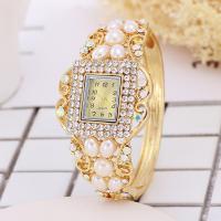 Bangle Watch Zinc Alloy with Plastic Pearl waterproofless & fashion jewelry & Switzerland movement & for woman & with rhinestone golden nickel lead & cadmium free Sold By PC