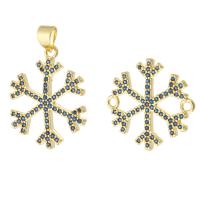 Cubic Zirconia Micro Pave Brass Pendant Snowflake gold color plated fashion jewelry & DIY & micro pave cubic zirconia & for woman blue Sold By Lot